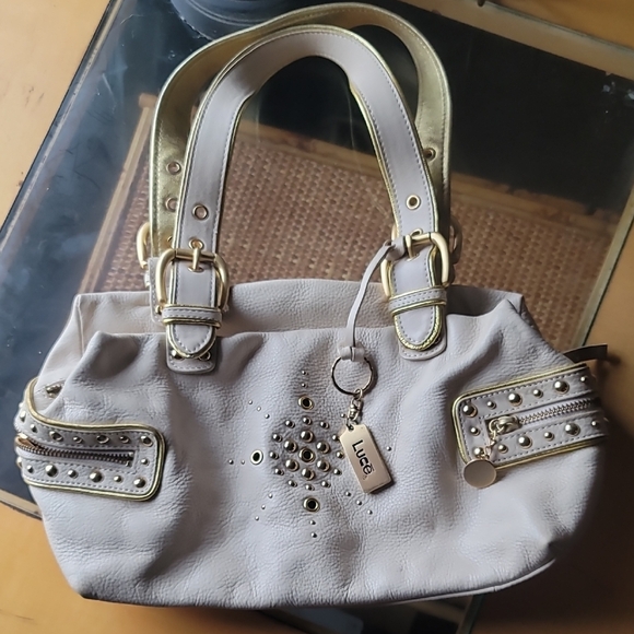 Luce Studded Ivory Pebble Leather Shoulder bag - Picture 1 of 11